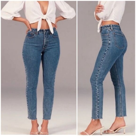 A&F Curve Love The Skinny High Rise Raw Hem Jeans Size 27/4 - Picture 1 of 9